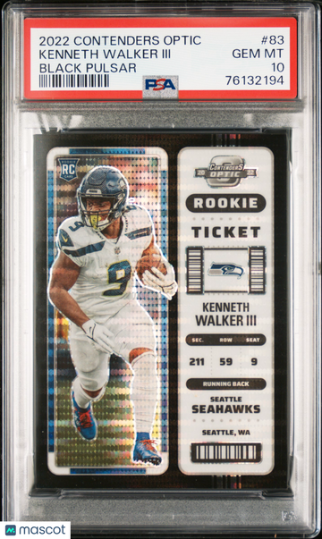 2022 Panini Contenders Optic Kenneth Walker III #83 Black Pulsar PSA 10