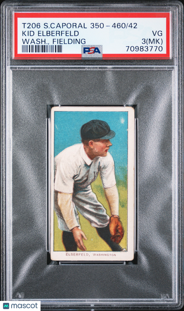 1909-11 T206 Sweet Caporal 350-460/42 Kid Elberfeld Wash. , Fielding MK PSA 3