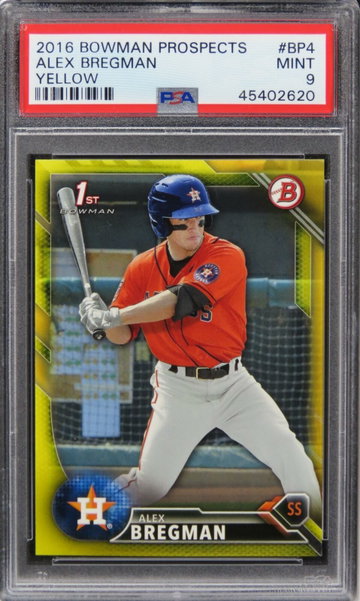 2016 Bowman Prospects Alex Bregman YELLOW ROOKIE RC #BP4 PSA 9 MINT