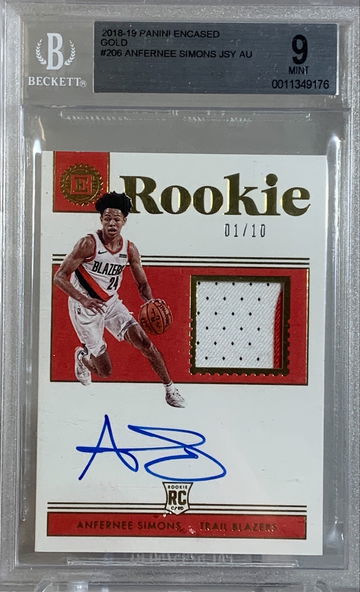 2018-19 Panini Encased GOLD 01/10 Anfernee Simons RC Beckett 9 MINT #0011349176