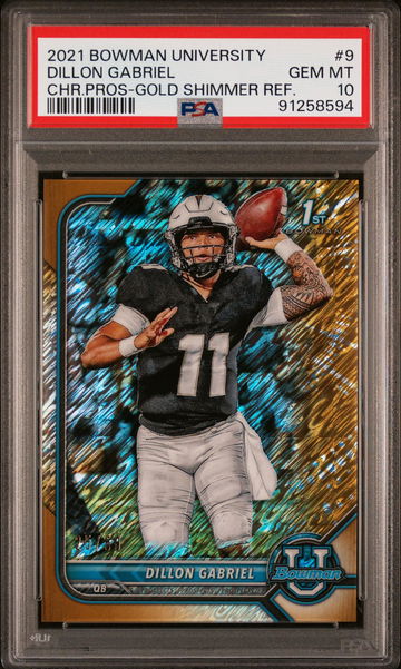 2021 Bowman University Chrome Prospects Gold Shimmer Refractor Dillon Gabriel #9 /50 PSA 10