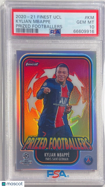 2020 Topps Finest UEFA Champions League Prized Footballers Kylian Mbappe #KM PSA 8