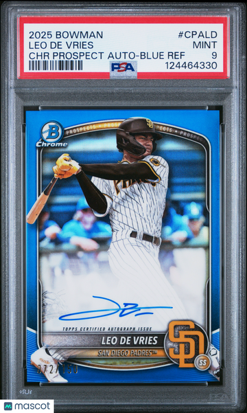 2025 Bowman Chrome Prospect Autographs Leo De Vries #CPALD Blue Ref /150 PSA 9