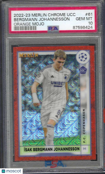 2022-23 Topps Merlin Chrome UEFA Club Competitions Bergmann Johannesson #61 Orange Mojo PSA 10