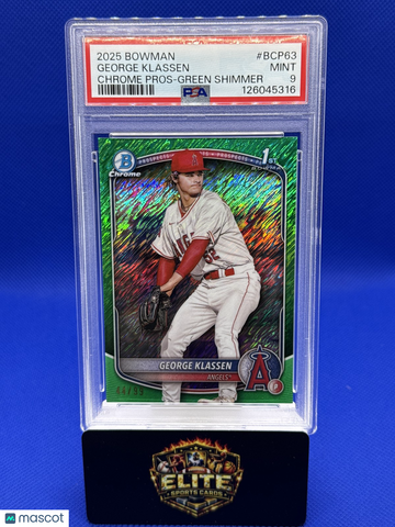2025 Bowman George Klassen #BCP-63 Chrome Prospects Green Shimmer Refractor SN PSA 9