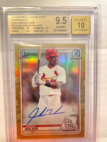 2020 Bowman Chrome Draft Auto Jordan Walker BGS 9.5/10 Gold Refractor True Gem+