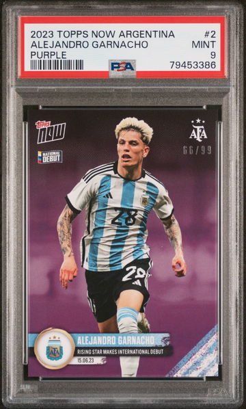 2023 TOPPS NOW ARGENTINA ALEJANDRO GARNACHO PURPLE NATIONAL DEBUT #2 PSA 9