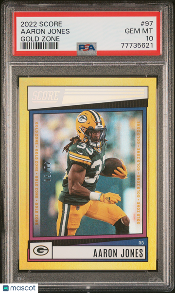 2022 Panini Score Aaron Jones #97 Gold Zone /50 PSA 10