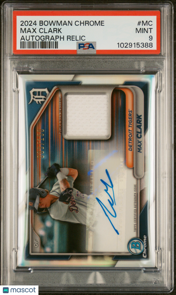 2024 Bowman Chrome Chrome Autograph Relics Max Clark #MC PSA 9