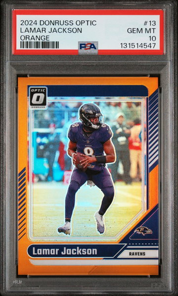2024 Optic Orange Lamar Jackson #13 /249 PSA 10