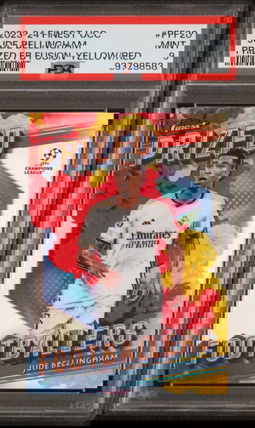 2023-24 Finest UEFA JUDE BELLINGHAM Prized Footballers Fusion Yellow/Red PSA 9