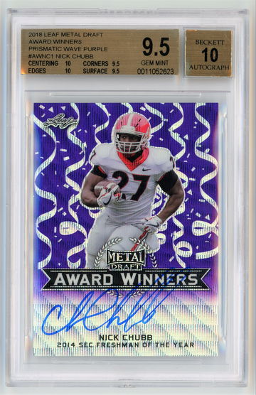 2018 Leaf Metal Draft Award Winners Prismatic Wave Purple Auto /15 Nick Chubb BGS 9.5 w 10 Autograph Pop 2! !!!