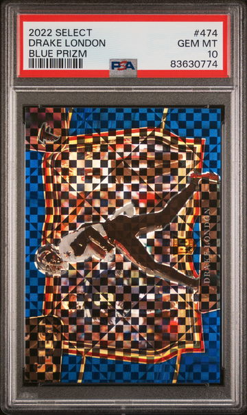 2022 Panini Select Blue Prizm Drake London #474 RC Field Level /49 PSA 10