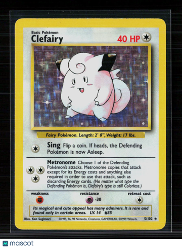 1999 Base Set Clefairy Holo Rare #5/102