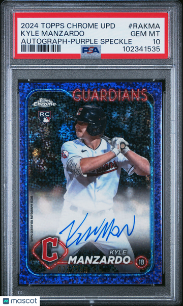 2024 Topps Chrome Update Chrome Baseball Update Series Autographs Kyle Manzardo #RAKMA Purple Speckle PSA 10