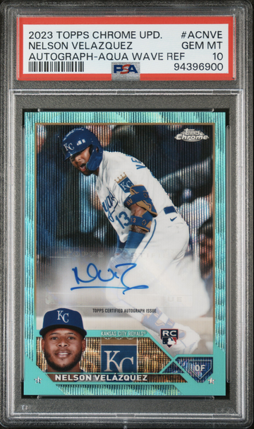 2023 Topps Chrome Update Aqua Wave Nelson Velazquez #ACNVE RC Auto /199 PSA 10