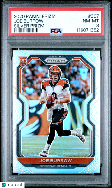2020 Panini Prizm Joe Burrow #307 Silver Short Print Rookie PSA 8