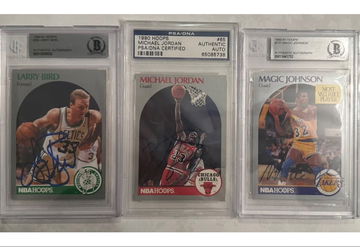 1990 NBA Hoops Michael Jordan (PSA), Bird (BGS), Magic (BGS) Autograph!