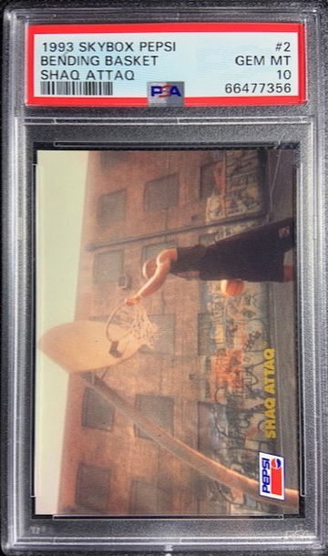 1993 SKYBOX PEPSI SHAQUILLE ONEAL BENDING BASKET PSA 10 POP 26 RC ROOKIE HOF
