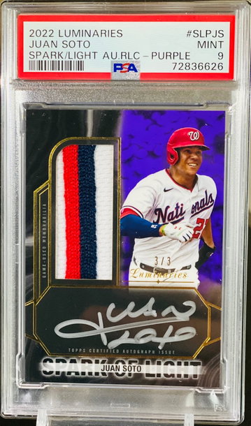 Juan Soto Purple /3 Silver Ink Game Used PSA 9 POP 1 Auto