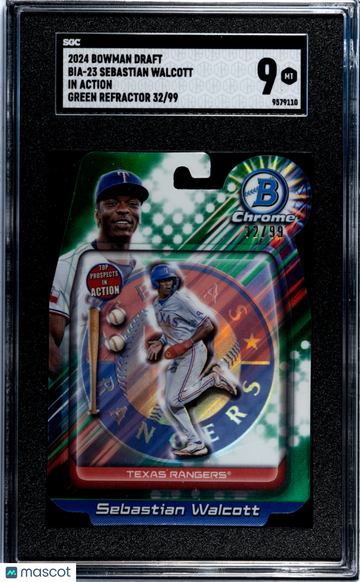 2024 Bowman Draft Sebastian Walcott #BIA-23 In Action Green Refractor SGC 9