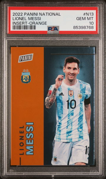 2022 Panini National Insert Orange Lionel Messi #N13 /199 PSA 10