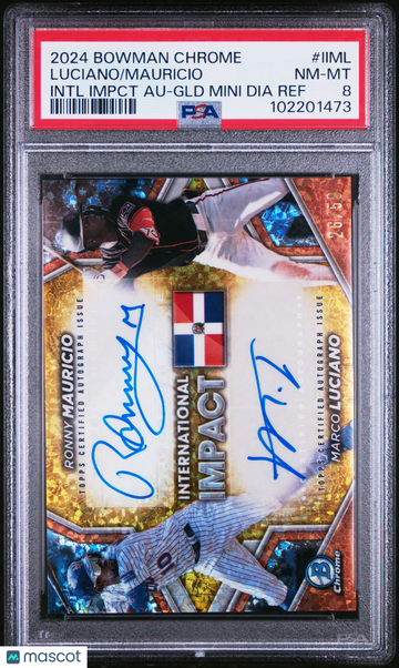 2024 Bowman Chrome International Impact Autographs Mauricio Luciano #IIML Intl Impct GLD Mini Dia Ref /50 PSA 8