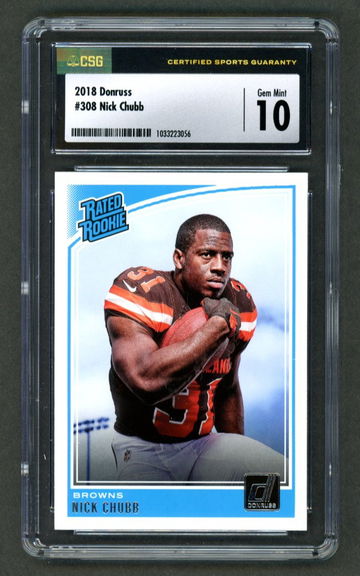 2018 Donruss Rated Rookie Nick Chubb #308 CSG 10 Gem Mint Cleveland Browns