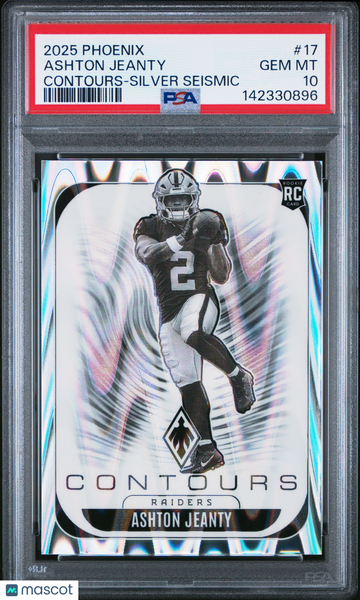 2025 Panini Phoenix Contours Ashton Jeanty #17 Silver Seismic /99 Rookie PSA 10