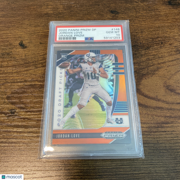 2020 Panini Prizm Draft Picks Jordan Love #148 Orange Prizm Parallel/Variety Rookie PSA 10