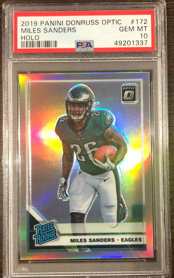2019 Donruss Optic #172 MIles Sanders Rated Rookie Holo Silver Prizm PSA 10 Gem Mint RC Eagles