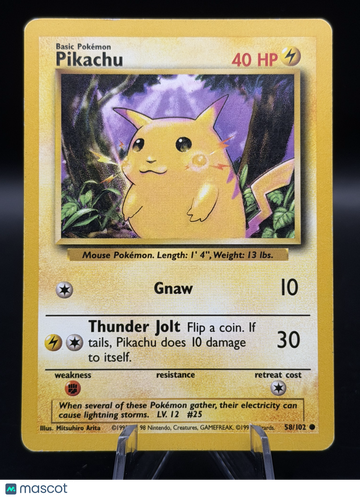 Pokemon 1999 Base Set Pikachu #58/102 - Moderately Played (Very Good)
