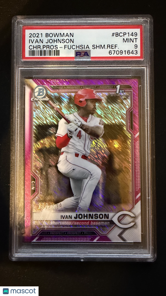 2021 Bowman Ivan Johnson #BCP149 CHR. Pros Fuchsia Shimmer Ref /199 PSA 9