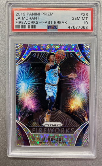 JA MORANT 2019 PRIZM FAST BREAK FIREWORKS ROOKIE PSA 10 GEM MINT 
