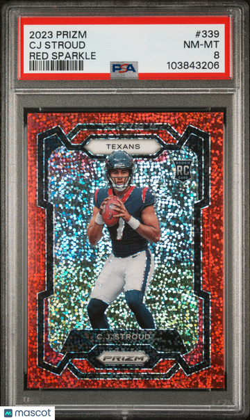 2023 Panini Prizm CJ Stroud #339 Red Sparkle Short Print Rookie PSA 8