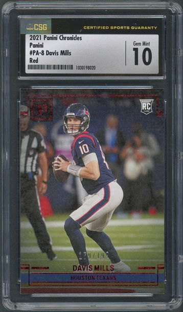 2021 Chronicles Panini Davis Mills RC PA-8 Red Parallel /199 - CSG Gem Mint 10