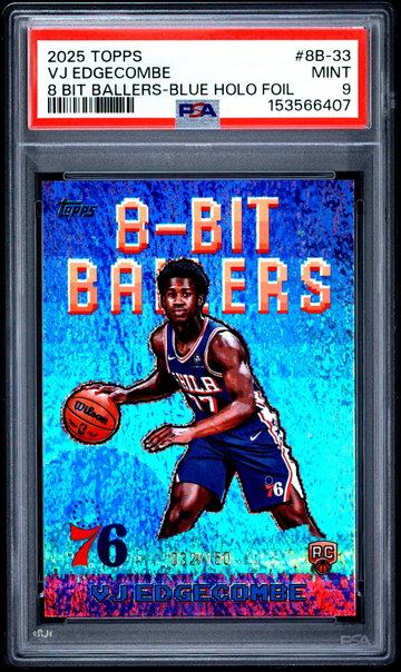 2025 Topps 8 Bit Ballers Blue Holo Foil Vj Edgecombe #8B-33 /150 PSA 9