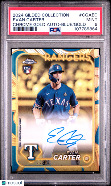 2024 Topps Gilded Collection Topps Chrome Gold Autographs Evan Carter #CGAEC Blue /50 PSA 9