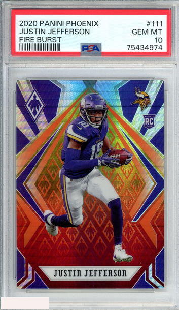 2020 PANINI PHOENIX JUSTIN JEFFERSON #111 FIRE BURST ROOKIE RC PSA 10 GEM MT