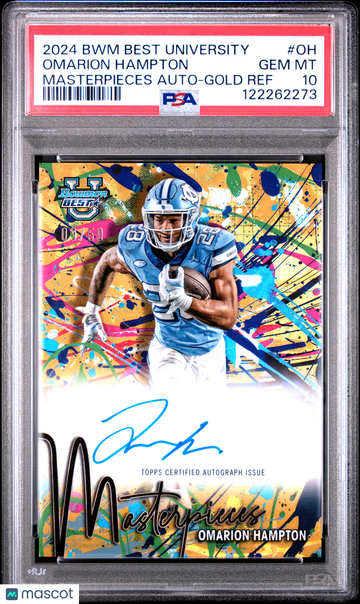 2024 Bowman Best University Bowman Masterpieces Autographs Omarion Hampton #OH Gold Ref /50 PSA 10 Topps