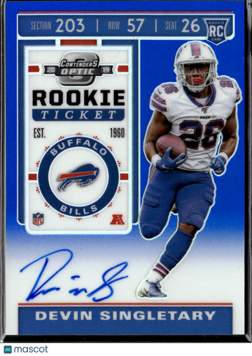 Devin Singletary 2019 Panini Contenders Optic RC Auto Blue /75 Buffalo Bills