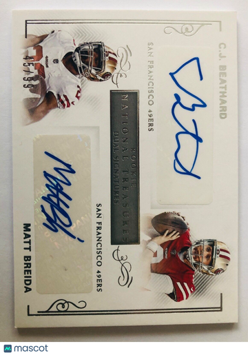 2017 National Treasures CJ Beathard Matt Breida Rookie Dual Signature /99 49ers