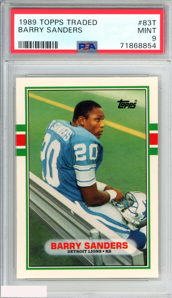 1989 TOPPS TRADED BARRY SANDERS #83T ROOKIE RC DETROIT LIONS HOF PSA 9 MINT