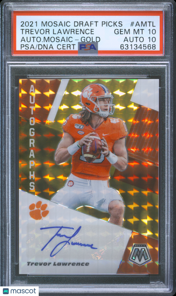 2021 Panini Mosaic Draft Picks Autographs Mosaic Trevor Lawrence Autograph Mosaic Gold PSA 10 Auto 10