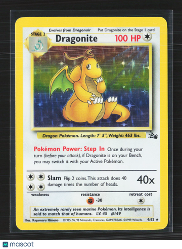 1999 Fossil Dragonite Holo Rare #4/62