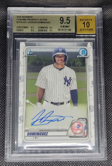 Jasson Dominguez 2020 Bowman Chrome 1st Bowman Prospect Auto BGS 9.5 Auto 10 True Gem