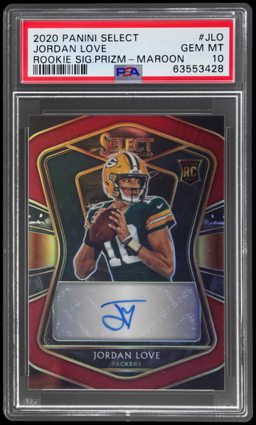 2020 Panini Select Jordan Love Rookie Signature Maroon Prizm PSA 10 RC