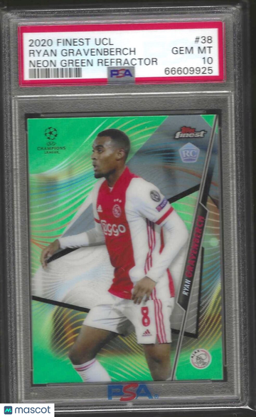 2020 Topps Finest UEFA Champions League Ryan Gravenberch #38 Neon Green Refractor PSA 10