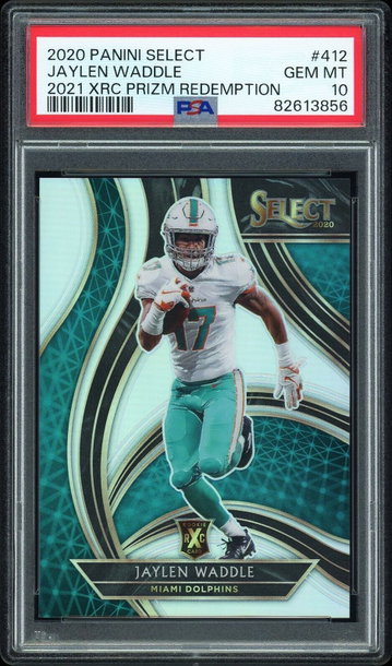 Jaylen Waddle 2020 Panini Select #412 2021 XRC Prizm Rookie Redemption PSA 10