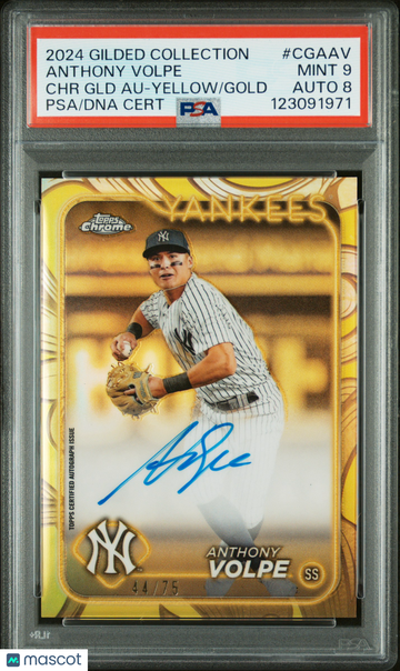 2024 Topps Gilded Collection Topps Chrome Gold Autographs Anthony Volpe #CGAAV GLD Yellow /75 PSA 9 Auto 8